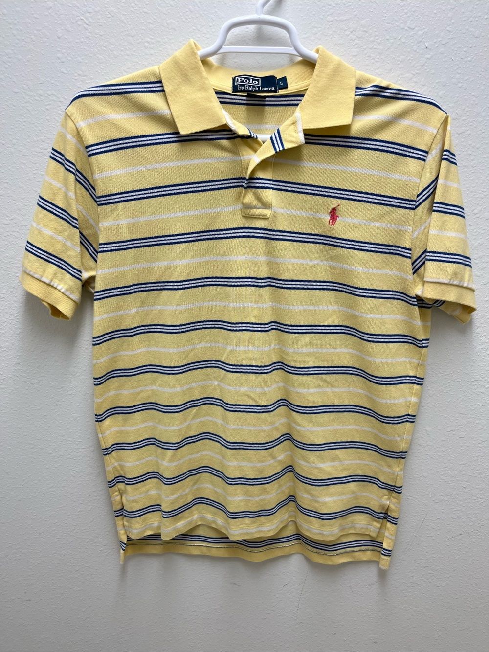 Polo by Ralph Lauren Yellow Blue White Striped Men's Polo Shirt L Short Sleeve